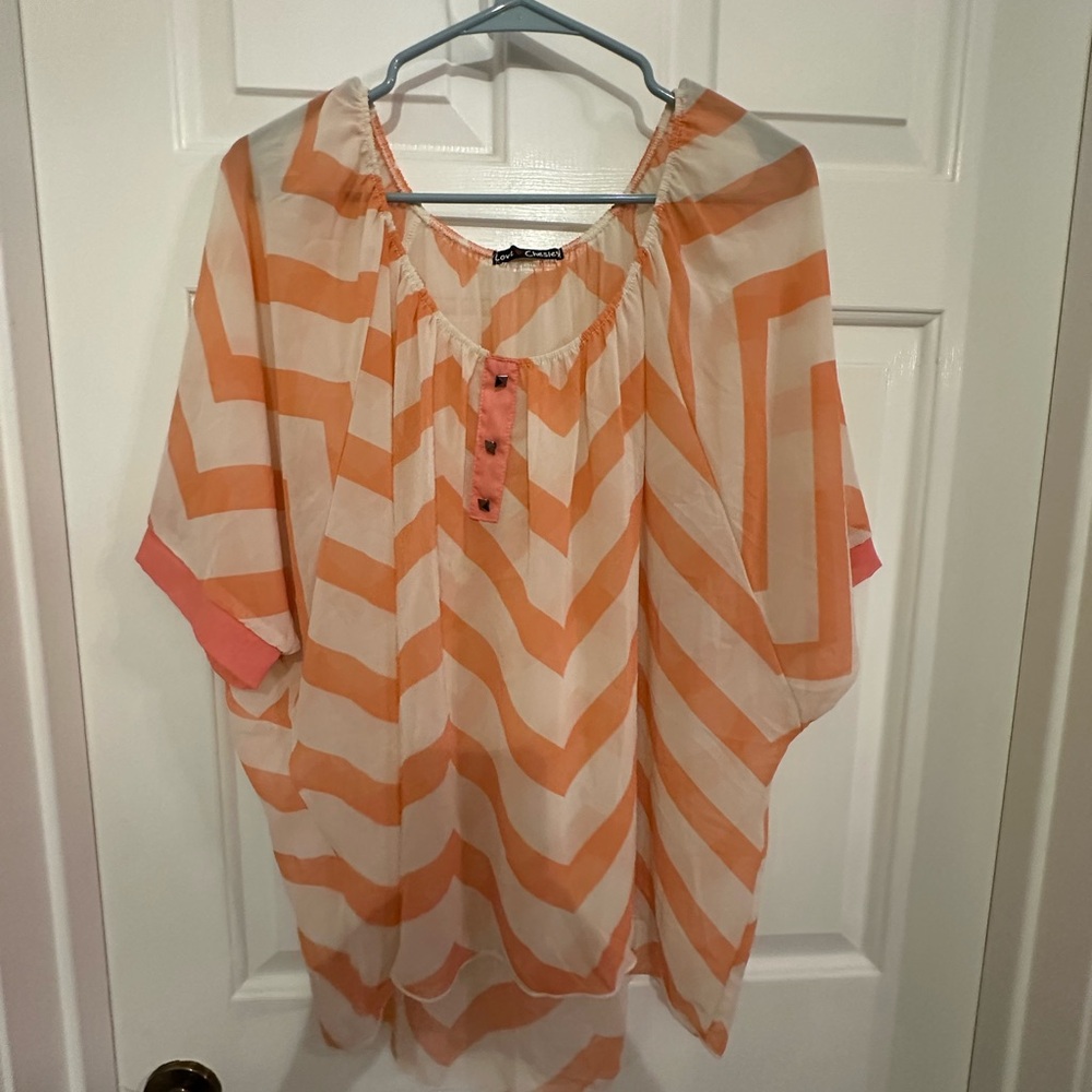 Chesley Orange and White Relaxed Flutter Sleeve Blouse